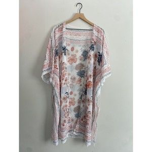 Women's Long Sheer Coverup Blue and Red Floral Size Medium Unique and Beautiful